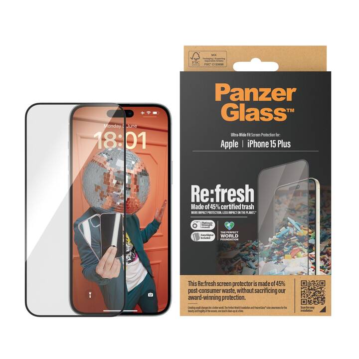 PANZERGLASS Verre de protection d'écran Refresh  (iPhone 15 Plus, 1 pièce)