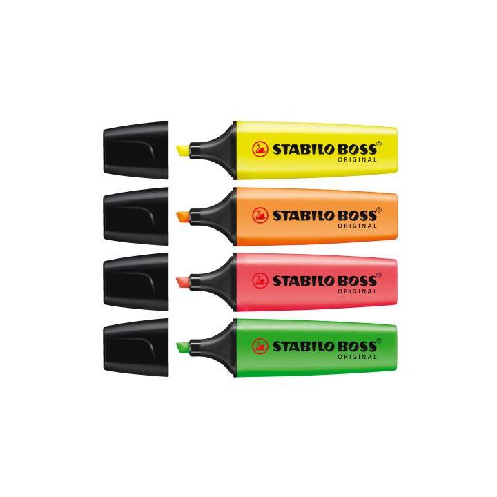 STABILO Textmarker Boss Original (Pink, Gelb, Orange, Grün, 4 Stück)