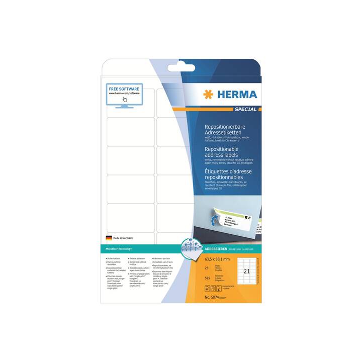 HERMA Foglie etichette per stampante (38.1 x 63.5 mm)