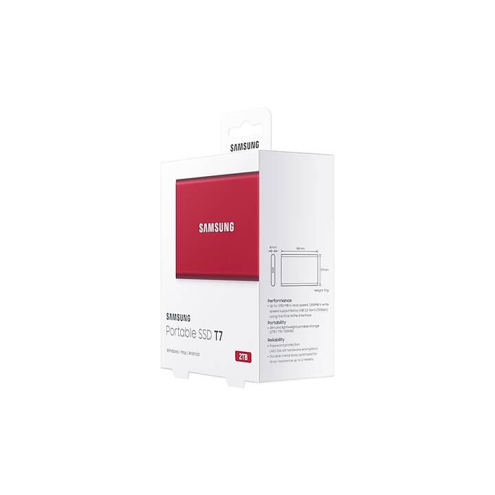 SAMSUNG Portable SSD T7 (USB di tipo C, 2000 GB, Metallico, Rosso)