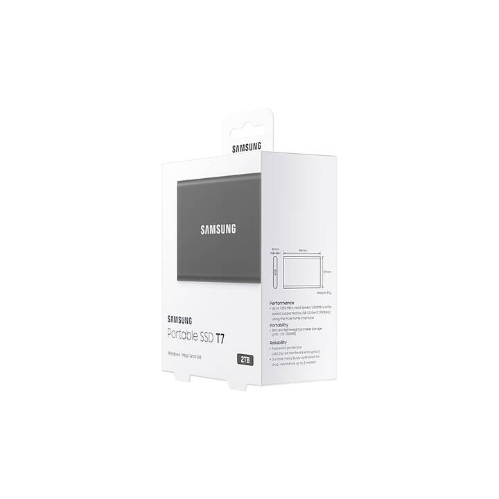 SAMSUNG Portable SSD T7 (USB Typ-C, 2000 GB, Titan Grey, Grau)