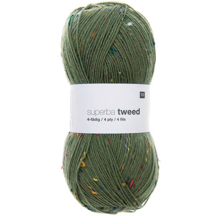 RICO DESIGN Laine Tweed (100 g, Vert olive, Vert)