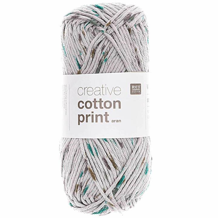 RICO DESIGN Wolle Creative Cotton Print Aran (50 g, Grau, Grün)