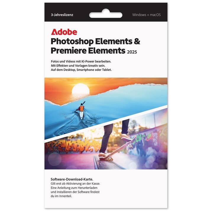 ADOBE Photoshop Elements 2025 + Premier Elements 2025 (Licenza annuale, 36 Mesi, Tedesco)