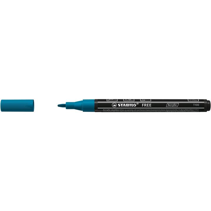 STABILO Marqueur acrylique Free Acrylic T100 (Bleu-vert, 1 pièce)
