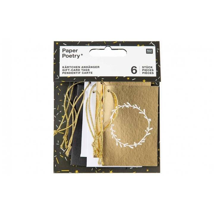 RICO DESIGN Etichetta regalo Paper Poetry (6 Stk, Nero, Oro, Bianco, Lamelle)