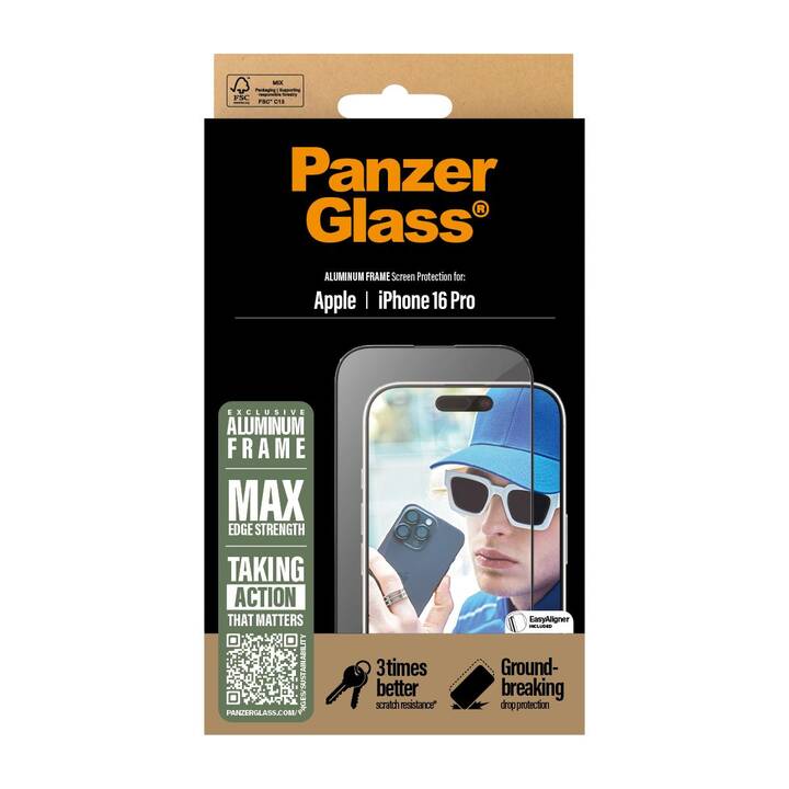 PANZERGLASS Verre de protection d'écran Ultra Wide Fit Aluminum (iPhone 16 Pro, 1 pièce)