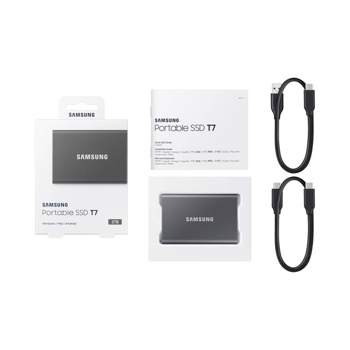 SAMSUNG Portable SSD T7 (USB Typ C, 2000 GB, Titan Grey, Grau)