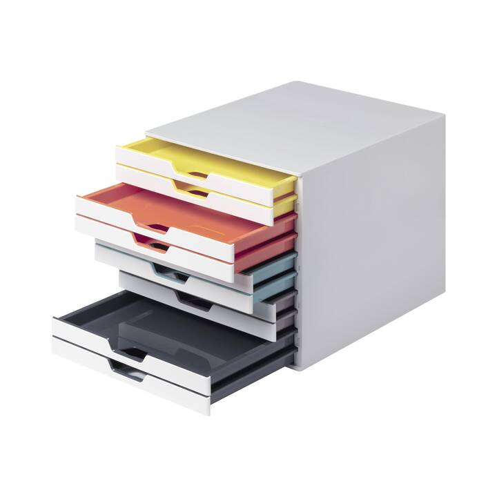 DURABLE Cassettiera da scrivania Varicolor Mix 10 (A4, 28 cm  x 35.6 cm  x 29.2 cm, Grigio, Bianco, Multicolore)