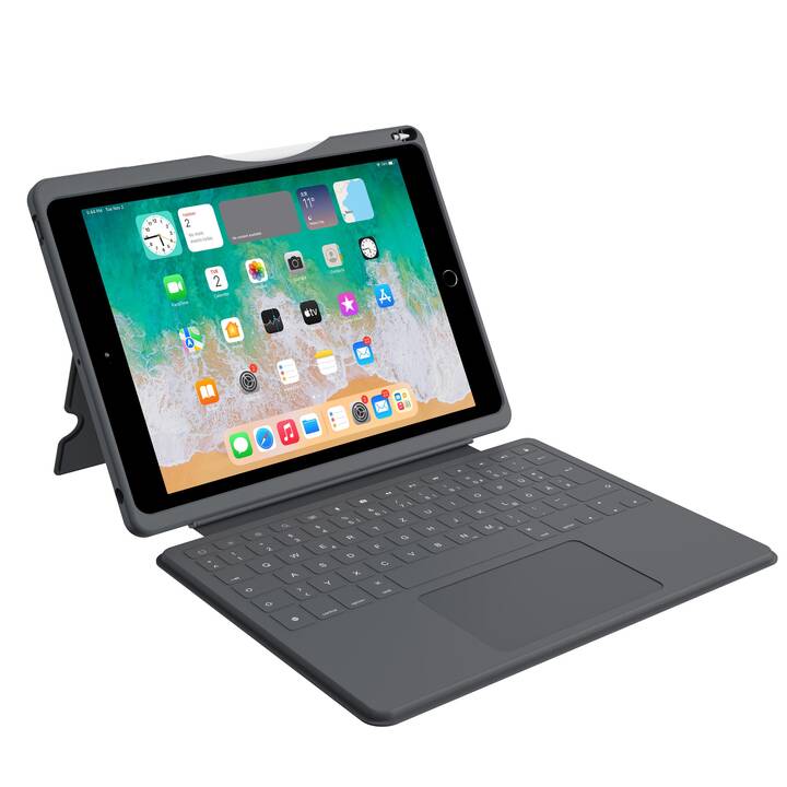 DEQSTER Smart Rugged Touch Type Cover (10.2", iPad Gen. 9 2021, iPad Gen. 8 2020, iPad Gen. 7 2019, Gris)