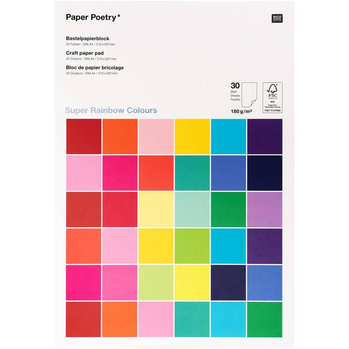 RICO DESIGN Tonzeichenpapier Paper Poetry (Mehrfarbig, A4, 30 Stück)