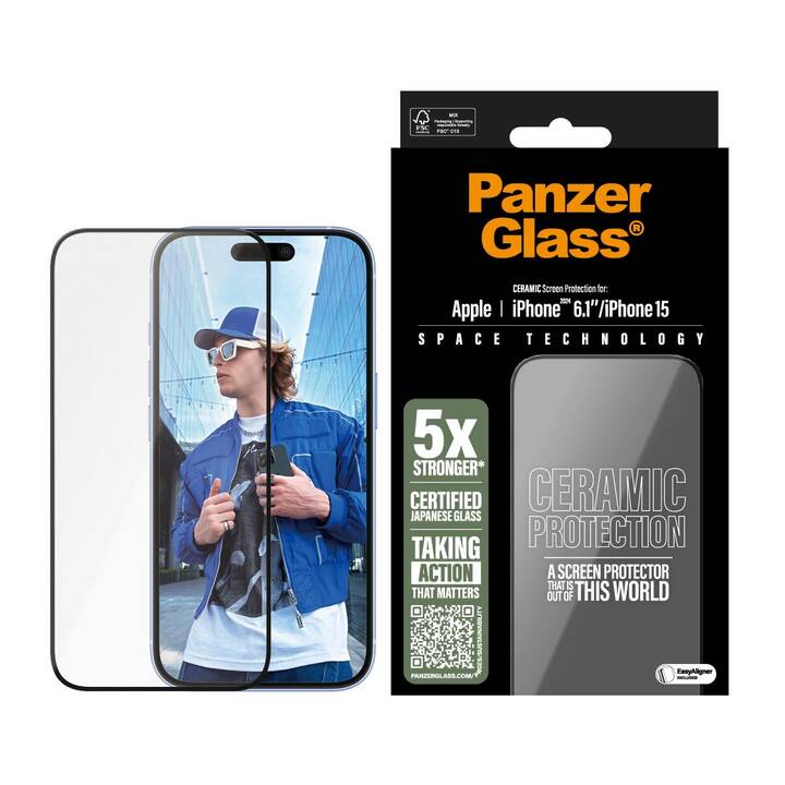 PANZERGLASS Displayschutzglas Ultra-Wide Fit (iPhone 15, 1 Stück)