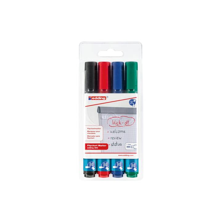 EDDING Marqueur pour Flipchart 383 (Noir, Bleu, Vert, Rouge, 4 pièce)