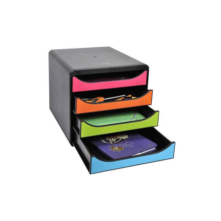 EXACOMPTA Boite à tiroirs de bureau Harlekin (A4, 27.8 cm  x 34.7 cm  x 26.7 cm, Orange, Noir, Vert, Bleu, Rose)