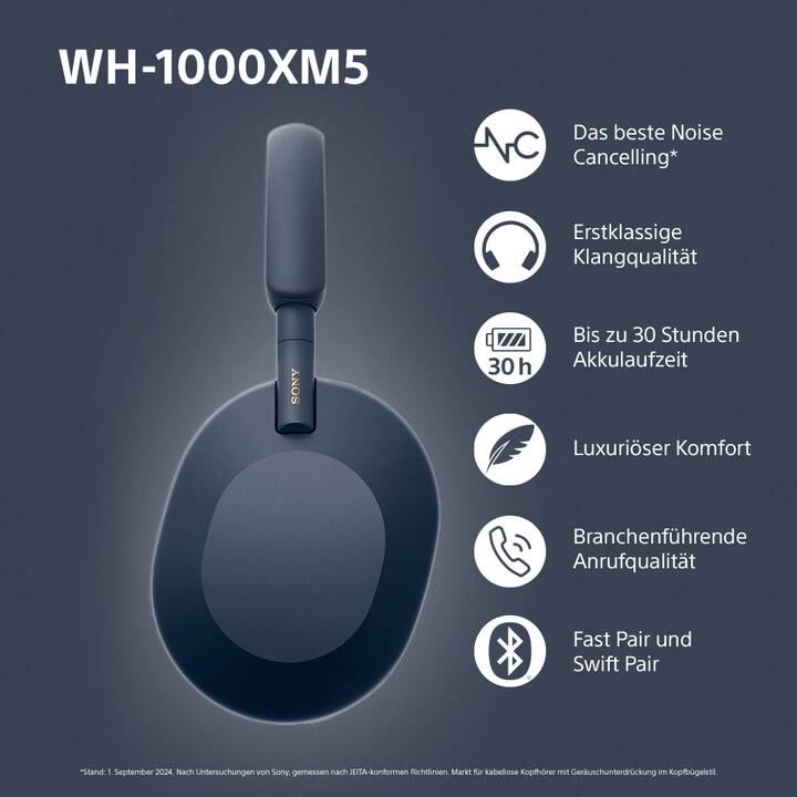 SONY WH-1000XM5 (ANC, Bluetooth 5.2, Blau)