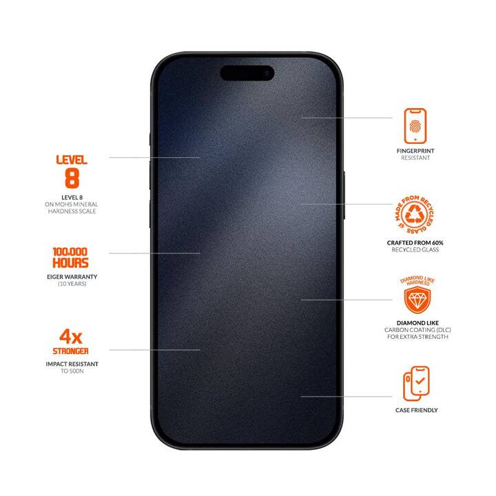 EIGER Vetro protettivo da schermo Ultra Edge (iPhone 16 Plus, iPhone 15 Plus, iPhone 14 Pro, 1 pezzo)