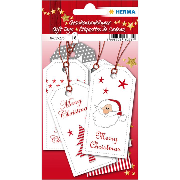 HERMA Ettiquettes (6 Stk, Rouge, Blanc, Arbre de Noël, Père Noël)