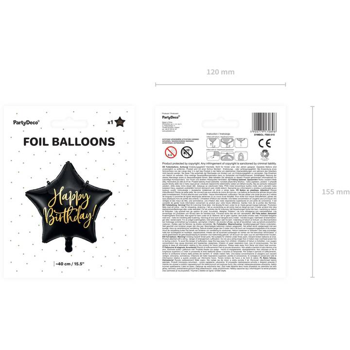 PARTYDECO Folienballon Happy Birthday (400 mm, 1 Stück)