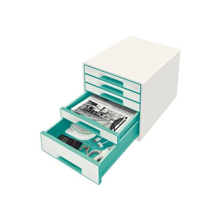 LEITZ Boite à tiroirs de bureau WOW Cube (A4+, 28.7 cm  x 27 cm  x 36.3 cm, Bleu, Blanc)