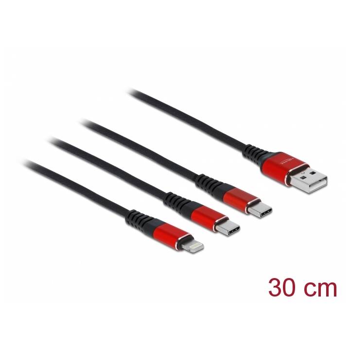 DELOCK 3 in 1 USB-Kabel (USB 2.0 Typ-A, USB Typ-C, Lightning, 30 cm)