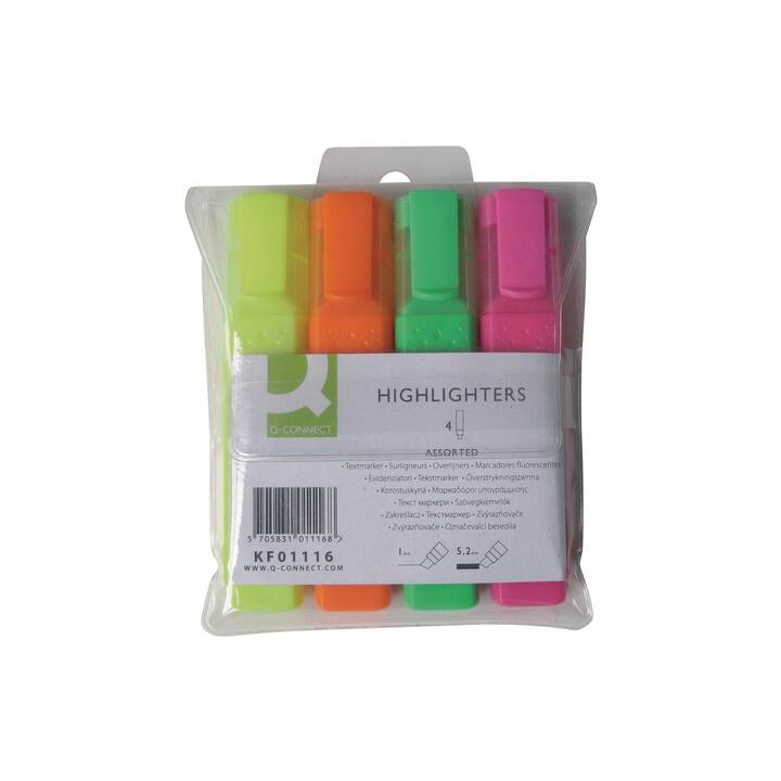 Q-CONNECT Evidenziatore Economy (Rosa, Giallo, Arancione, Verde, 4 pezzo)