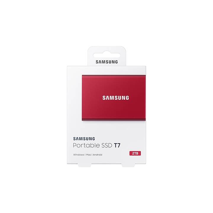 SAMSUNG Portable SSD T7 (USB de type C, 2000 GB, Métallique, Rouge)