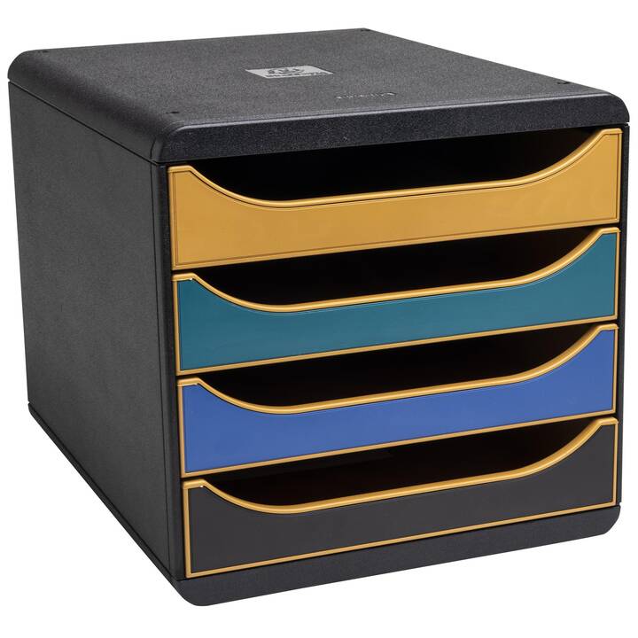EXACOMPTA Büroschubladenbox Neo Deco (A4+, A4, 34.7 cm  x 27.8 cm  x 26.7 cm, Schwarz, Gold, Grün, Blau)