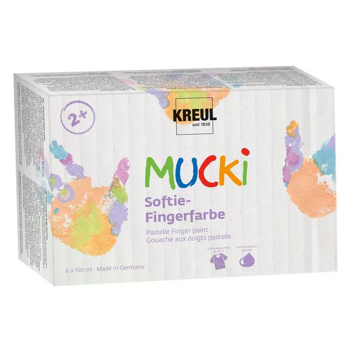 C. KREUL Peinture au doigt Mucki (6 x 150 ml, Mauve, Jaune, Orange, Pourpre, Vert, Turquoise, Rose, Multicolore)