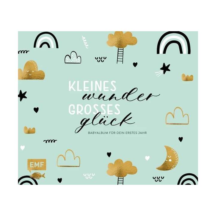 EDITION MICHAEL FISCHER Fotoalbum Kleines Wunder, großes Glück – Babyalbum für dein erstes Jahr (Sterne, Regenbogen, Gold, Grün)