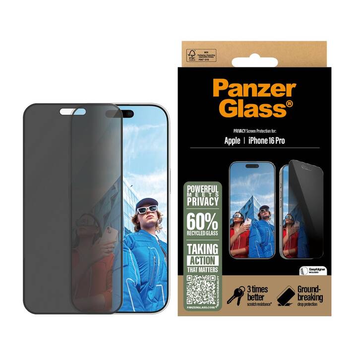 PANZERGLASS Displayschutzglas Ultra Wide Fit Privacy (iPhone 16 Pro, 1 Stück)