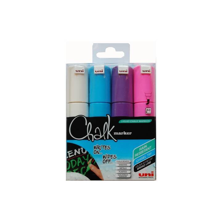 UNI-BALL Kreidemarker Chalk (Violett, Pink, Blau, Weiss, 4 Stück)