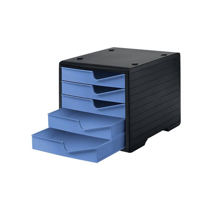 STYRO Boite à tiroirs de bureau SwingBox (A4, 27 cm  x 34 cm  x 25.5 cm, Bleu, Noir)