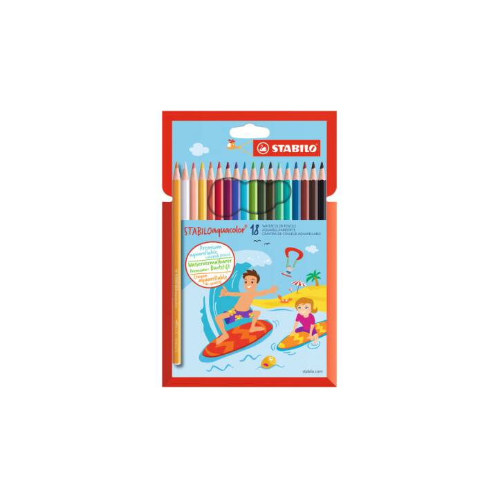 STABILO Crayons de couleur aquarellables Aquacolor (Multicolore, 18 pièce)