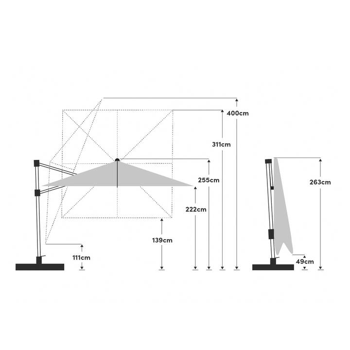 SUNCOMFORT BY GLATZ Varioflex Ampelschirm (300 cm x 300 cm, Grau, Steingrau)