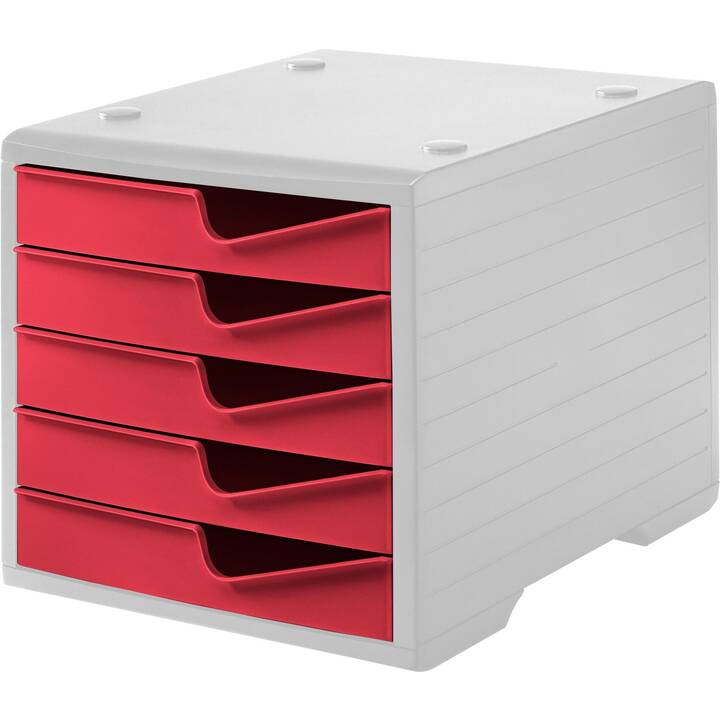 STYRO Büroschubladenbox (C4, A4, 27 cm  x 34 cm  x 25.5 cm, Grau, Rot)
