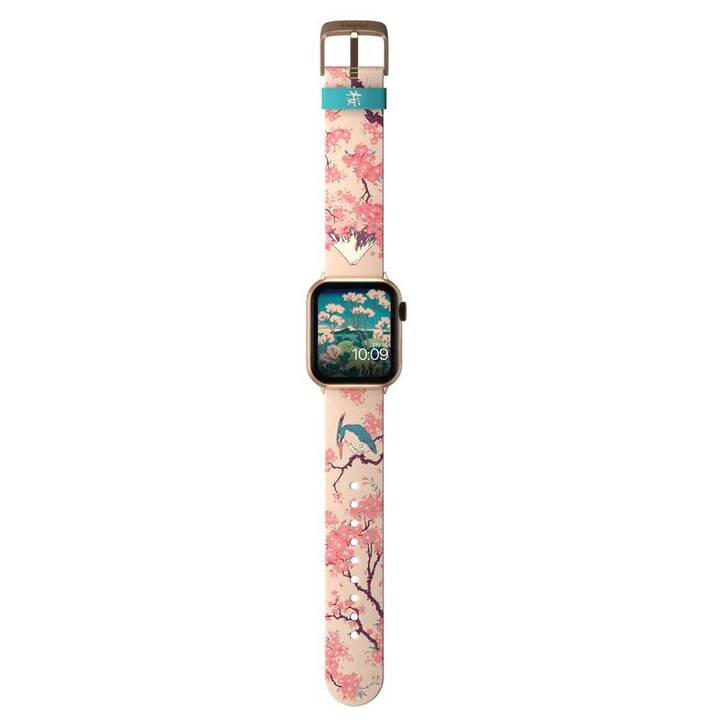 MOBY FOX Hokusai Cherry Blossom Armband (Apple Watch Ultra / Series 7 / Series 2 / Series 5 / Series 8 / SE / Series 1 / Series 3 / Series 6 / Series 4, Türkis, Rosa)