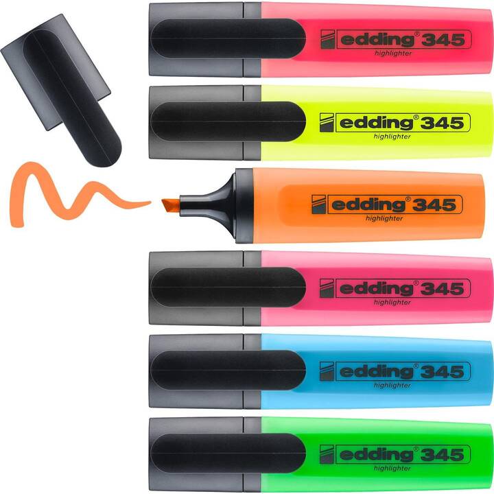 EDDING Evidenziatore 345 (Argento, Rosa, Giallo, Arancione, Verde, Blu, 6 pezzo)