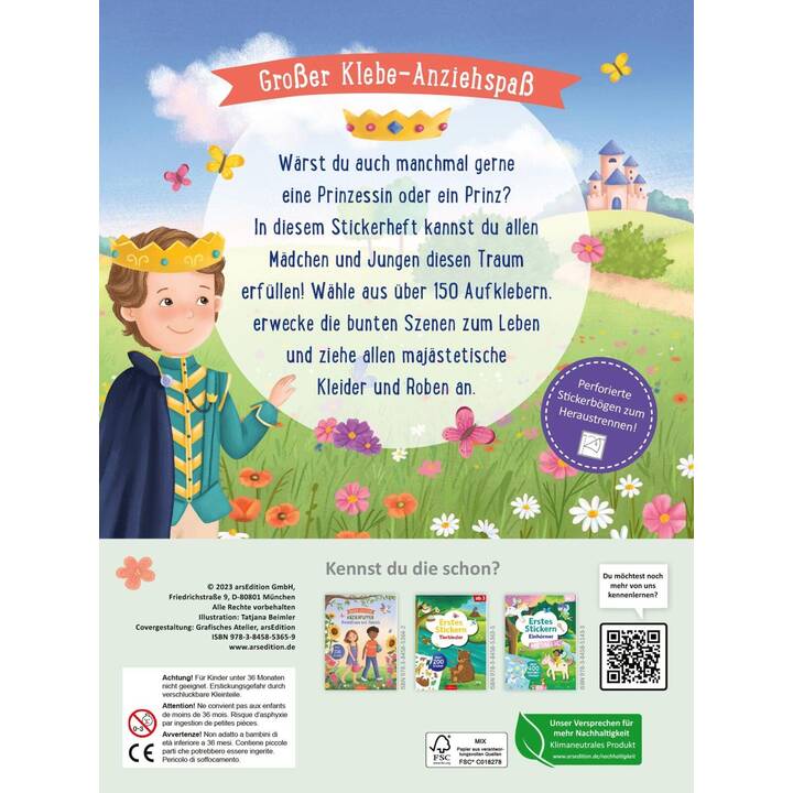 ARS EDITION Stickerbuch Erstes Stickern Anziehpuppen – Prinzessinnen und Prinzen (Prinzessin)