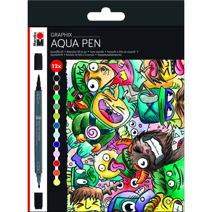 MARABU Aqua Pen Graphix Crayon feutre (Multicolore, 12 pièce)