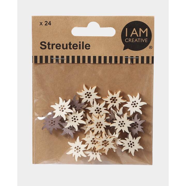 I AM CREATIVE Streudeko Edelweiss (Holz, Blumen, 24 Stück)