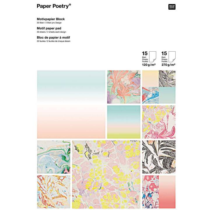 RICO DESIGN Papier spécial Poetry (Multicolore, 30 pièce)