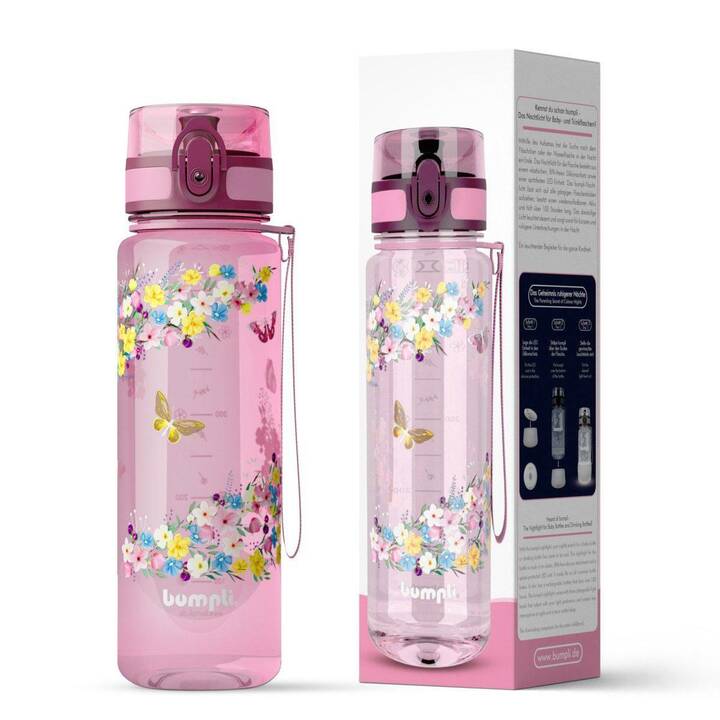 BUMPLI Kindertrinkflasche Blumen (500 ml, Pink, Mehrfarbig)