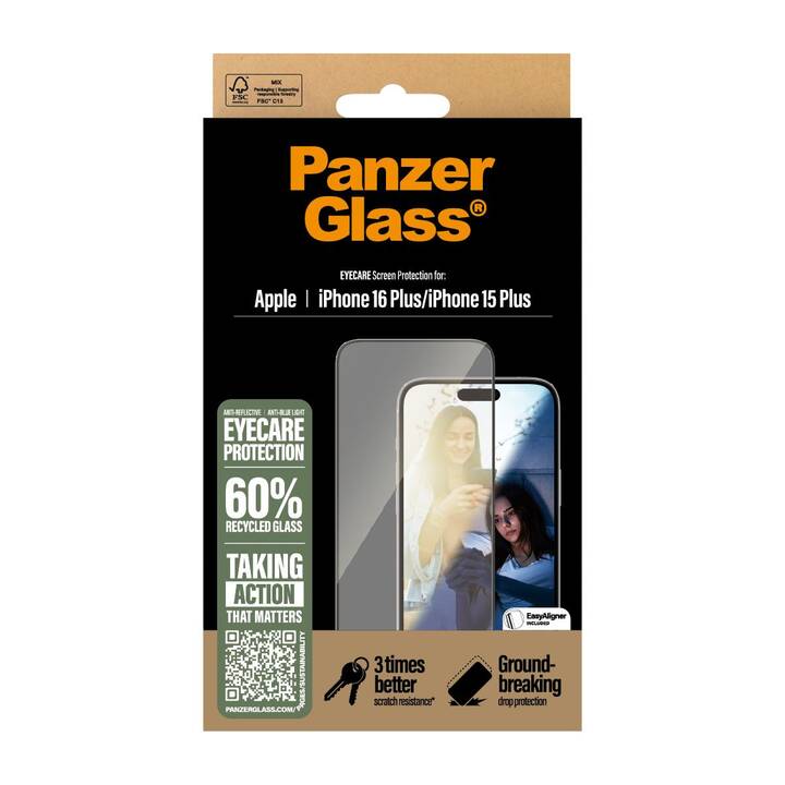 PANZERGLASS Verre de protection d'écran Ultra-Wide Fit (iPhone 15 Plus, 1 pièce)