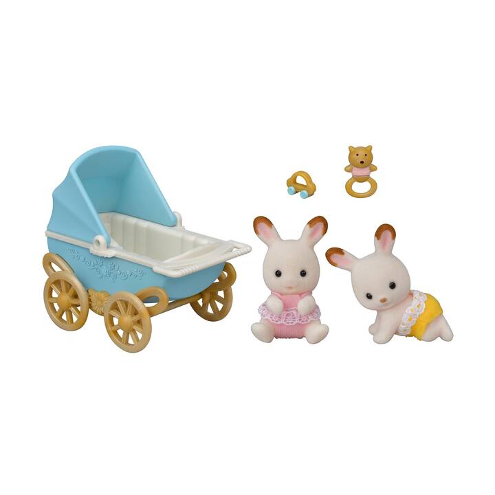 SYLVANIAN FAMILIES Rabbit Twin Babies & Pram