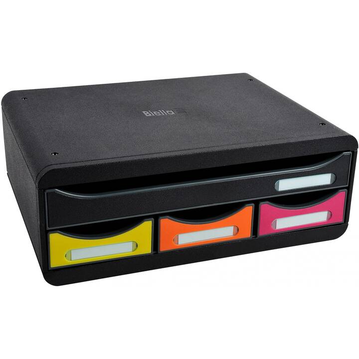 BIELLA Cassettiera da scrivania Mini (A4+, 29 cm  x 13.5 cm  x 13.5 cm, Nero, Multicolore)