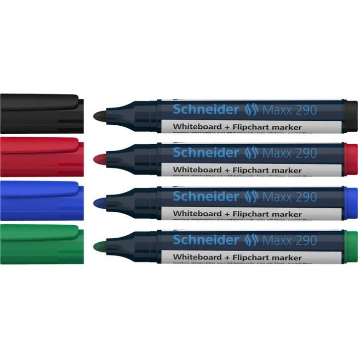 SCHNEIDER Marcatori di lavagna Maxx 290 (Multicolore, Blu, Verde, Nero, Rosso, 4 pezzo)