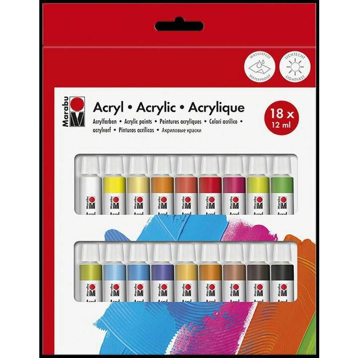 MARABU Acrylfarbe Set (18 x 12 ml, Mehrfarbig)