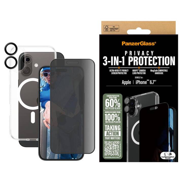 PANZERGLASS Displayschutzfolie 3-in-1 Privacy (iPhone 16 Plus, 1 Stück)