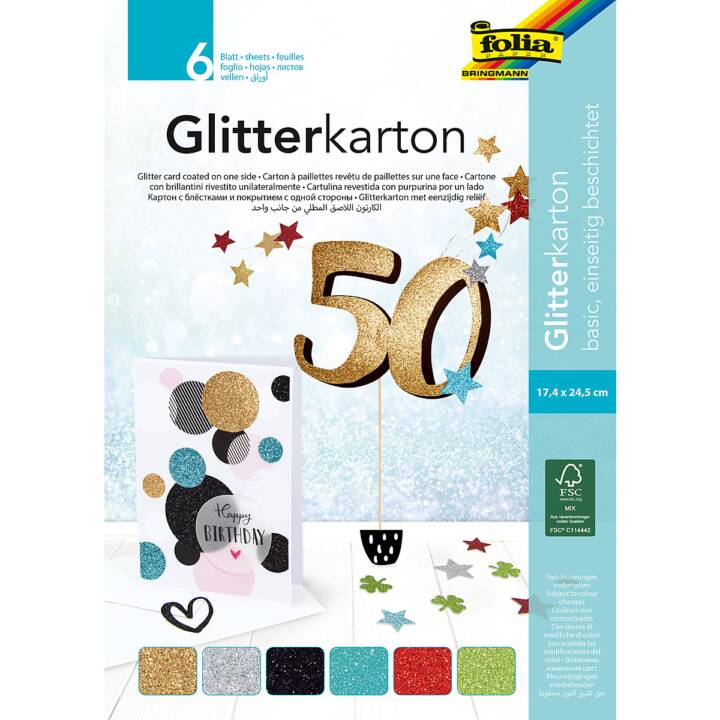 FOLIA Carta glitterata Basic (Multicolore, 6 foglio)