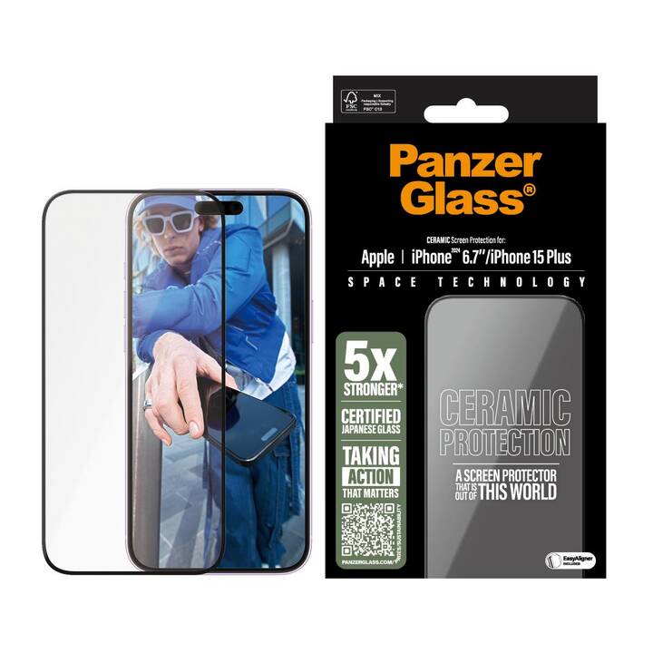 PANZERGLASS Verre de protection d'écran  Ultra-Wide Fit (iPhone 16 Plus, iPhone 15 Plus, 1 pièce)